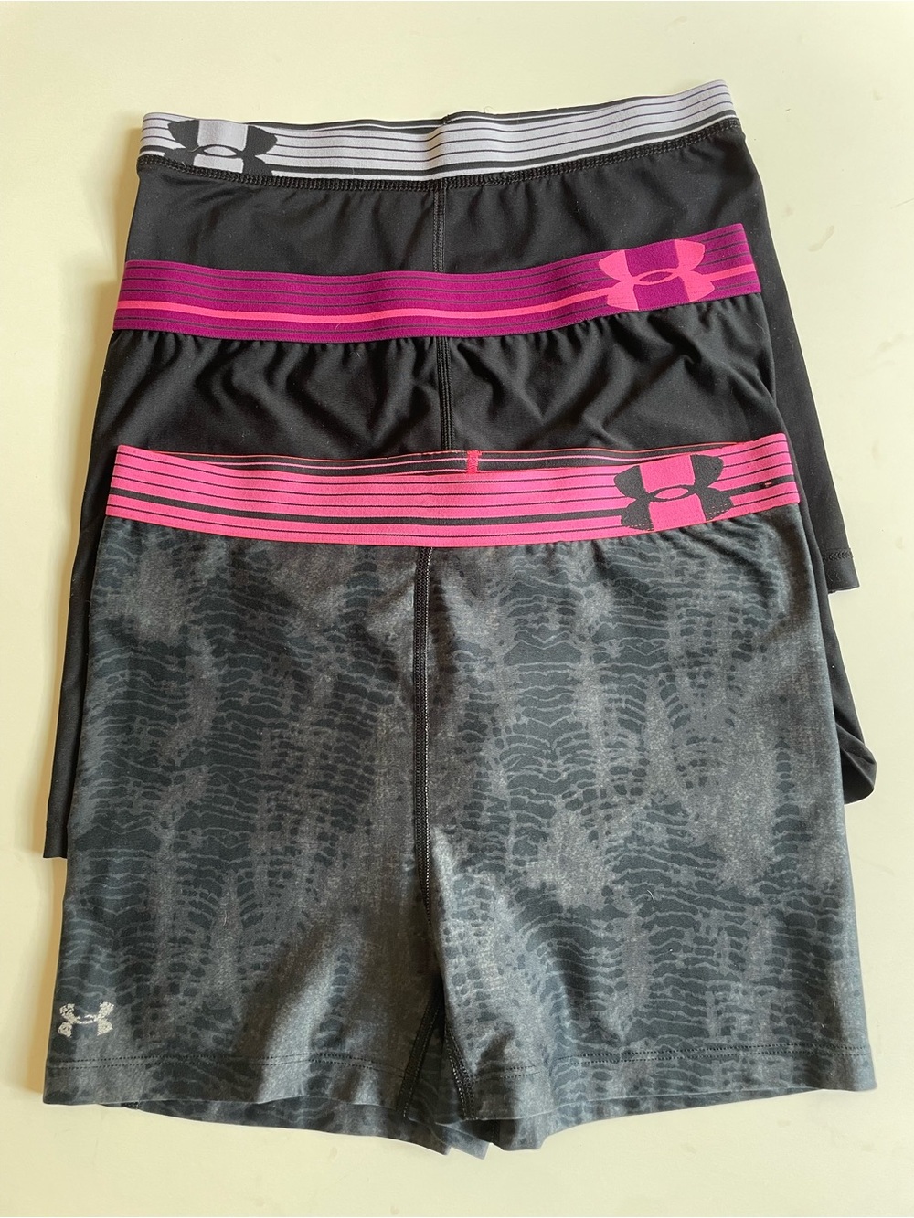 Under Armour Black Compression Shorts with Pink Accent Waistbands